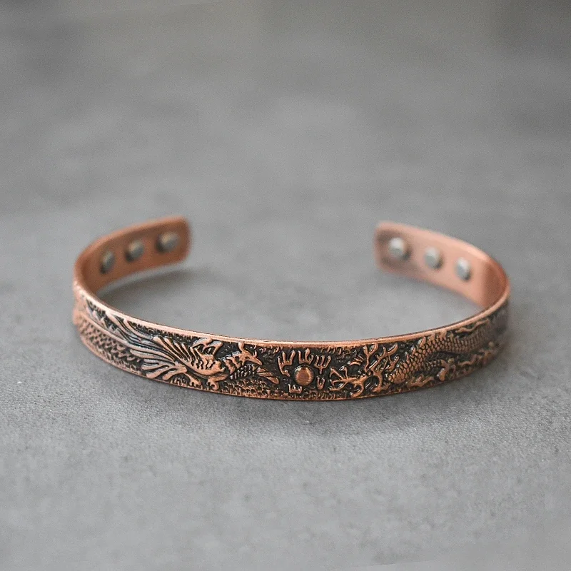 Magnetic Bracelet Pure Copper Adjustable Dragon Phoenix Vintage For Women Arthritis Pain Relief