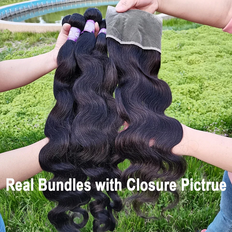 Body Wave Human Hair Bundle With 4x4 13x4 HD Closure Frontal Hair Weave 3/4 Bundle With Closure 100% Remy Human human hair weave