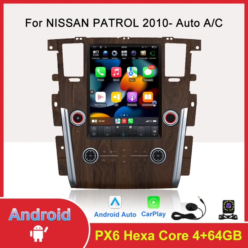 

12.1'' Android 11 Tesla Style Vetical Screen Car Radio for Nissan Patrol 2010- Auto A/C GPS Wireless Carplay Auto Headunit Audio