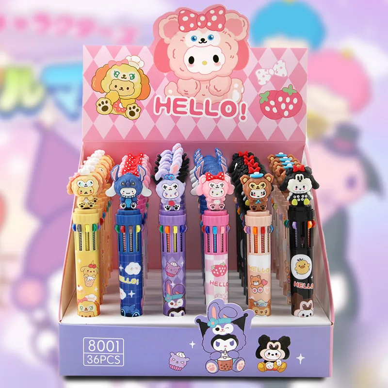 Ballpoint Pen 36 Pcs Cartoon Disney Mickey Doll 10-colors Ballpoint Pen Student Supplies Stationery