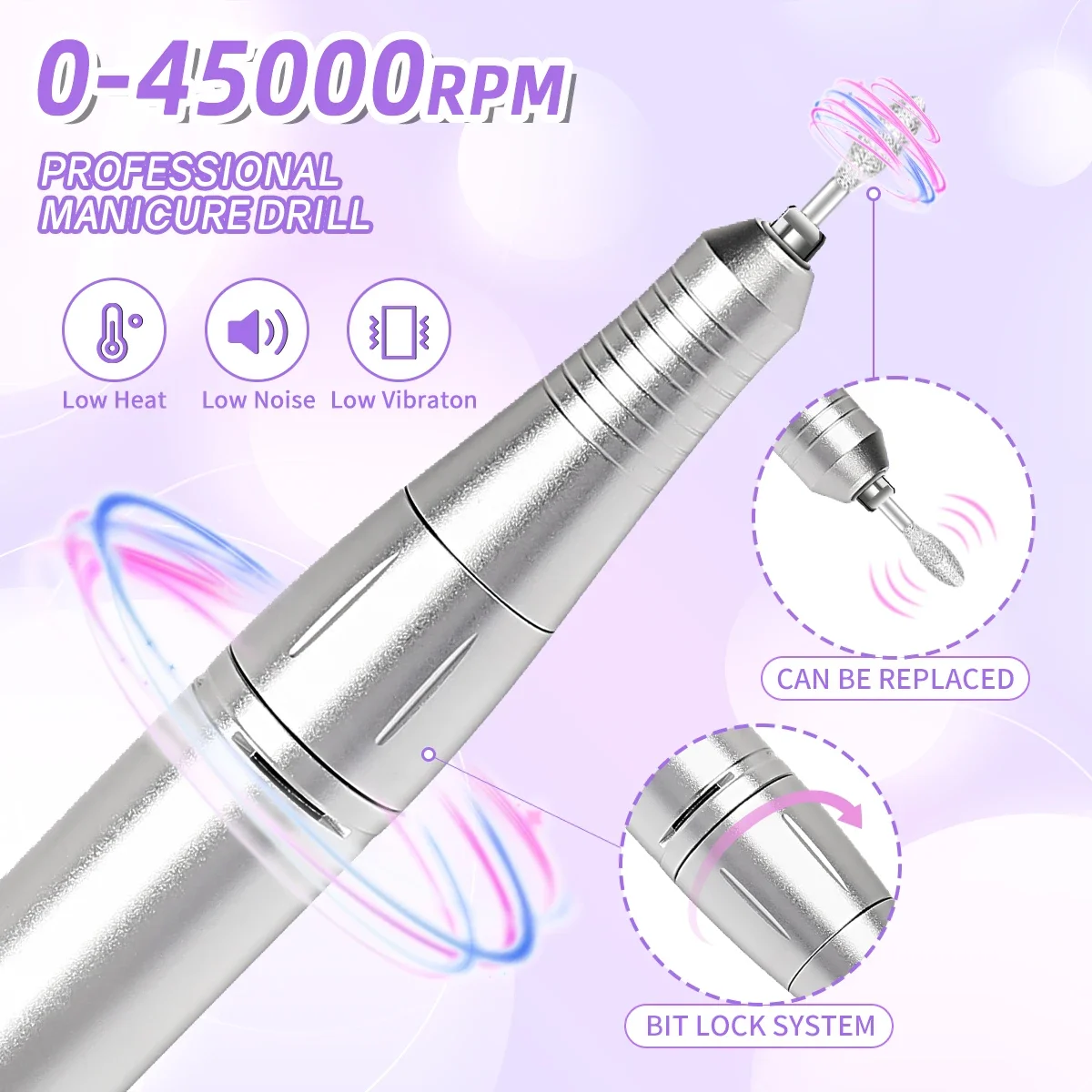 45000RPM Nail Drill Machine Portable Nail Polish Gel Sander Electric Professional Lathe LCD Display Art Tools