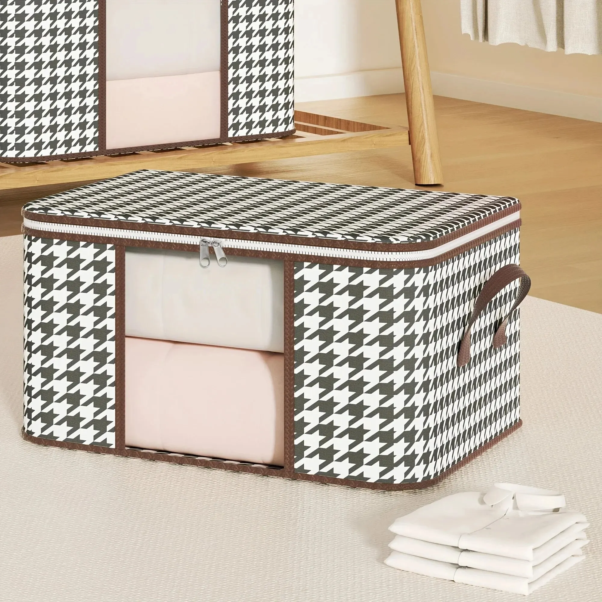 Storage Box Visible Large Capacity Portable Household Clothes Organizer Foldable Dustproof Quilt Zipper Container