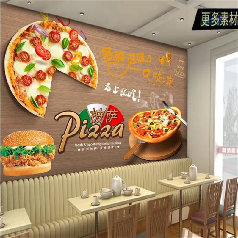 Deliziosa Pizza Occidentale Ristorante Fast Food Tavola Di Legno Marrone Texture Di Sfondo Murale Carta Da Parati Casual Snack Bar Carta Da Parati 3D
