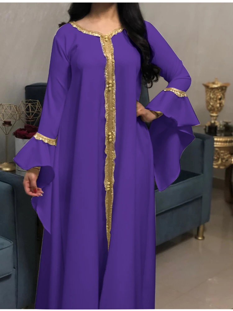Abito Lungo Donna Musulmana, Stile Arabo Con Pizzo E Cuciture. Modello Jilbab Kaftan Abaya, Maniche Corte, Scollo A V, In Morbido Tessuto. Perfetto Per Occasioni Speciali O Uso Quotidiano. - 5