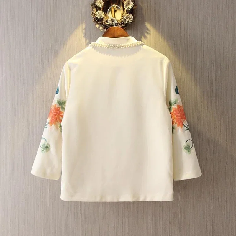 Chinese Style Tang Suit Jacket Spring and Summer National Style Embroidered Peony Short Cheongsam Blouse Female