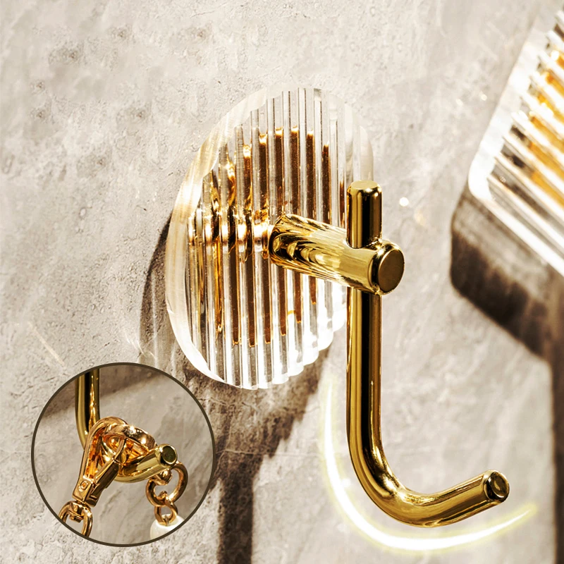 Acrylic Bathroom Hooks Clear Gold Wall Hook Luxury Key Bag Holders Punch-free Home Organization and Storage Ganchos Para Colgar