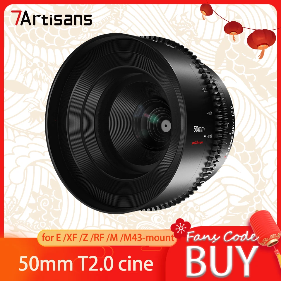 7 Artigiani 50Mm T2.0 Full Frame Cine Lens Per La Fotografia Della Fotocamera Con Sony E Fujifilm Xf Nikon Z Canon Rf Eos-M M43 Mount