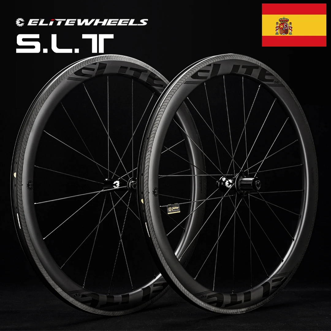ELITEWHEELS-ruedas de carbono SLT para carretera, juego de ruedas sin cámara con freno A1, Cubo de rodamiento de cerámica Pillar1423, Inventario en España