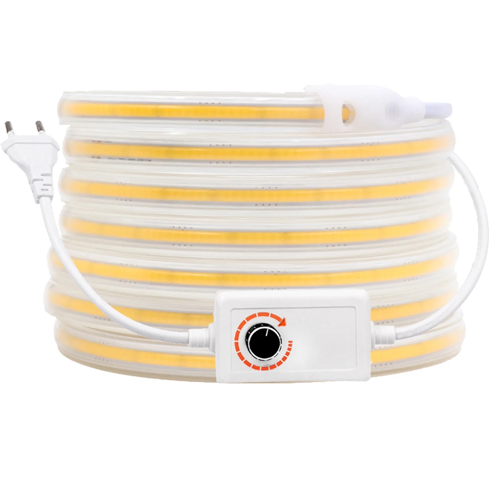 220V 110V Dimmable COB LED Strip Light with Switch Plug 288leds/m Super Bright Flexible COB Light Waterproof Outdoor LED Ribbon led strip 5050 220v waterproof flexible light 60led m super bright led ribbon with power plug 1m 2m 5m 10m 20m 25m 50m 100m