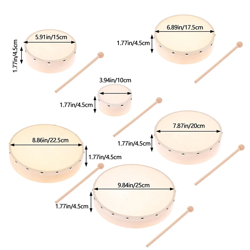 Frame Drums 4/6/7/8/9/10 Inch Hand Drum Wood Drum With Drum Stick Set Musical Game Kids Educational Toy Percussion Instrument