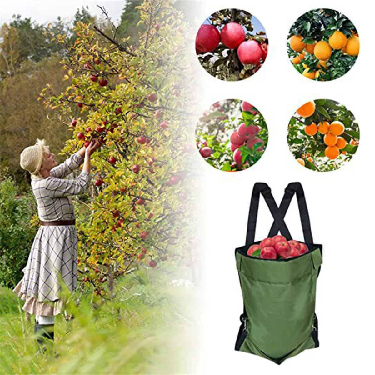 BAAU Fruit Picking Bag Garden Apron Adjustable Harvest Gardening Aprons Outdoor Farm Orchard Storage Pouch Foraging Pockets