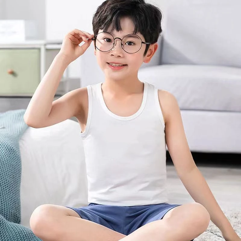 여아 남아 탱크 탑, 어린이 캔디 컬러 민소매 조끼, 2024 여름 십대 탑 티, 3  14 세 어린이 속옷 의류
