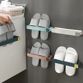 Bathroom Slipper Shelf No Punching Wall Mounted One Piece Shoe Rack Space Saving Shelf Bathroom Hanging 1