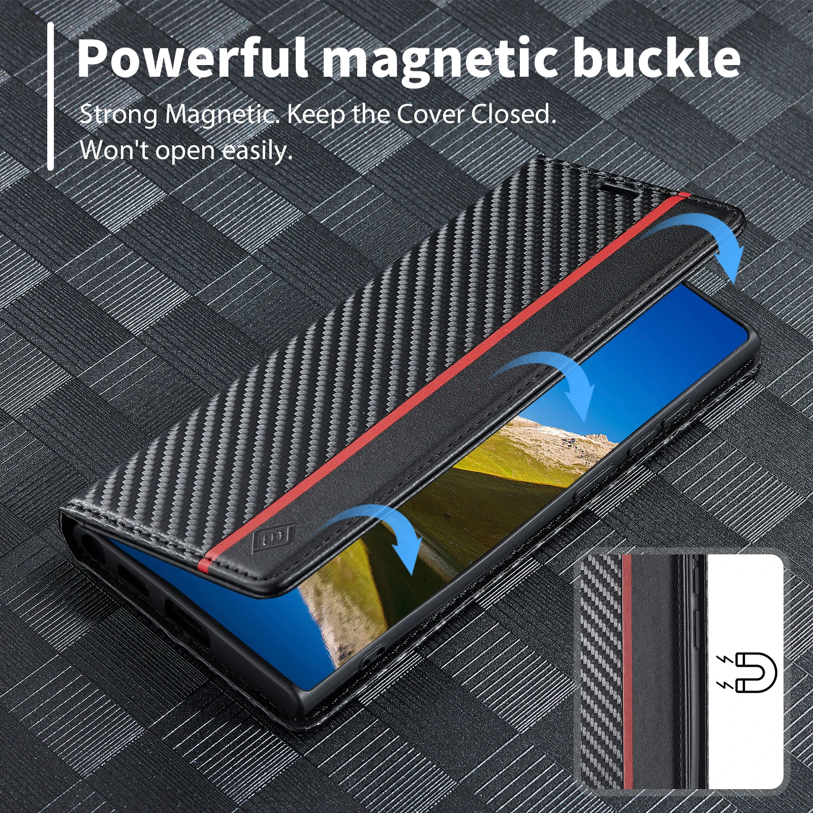 Leather Phone Case Carbon Fiber Leather Case Samsung Galaxy S25 S24 S23 Ultra S22 S21 S20 FE S10 S9 Plus Note 20 + Business Wallet Card Cover
