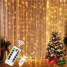 LED 커튼 스트링 조명 화환 USB 요정 조명, 방 창문 침실용 리모컨 포함, 새해 크리스마스 장식, 3M