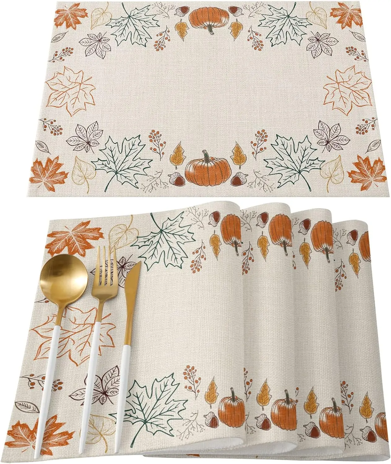 

Fall Placemats Set of 4 Pumpkin Pine Cones Maple Leaf Autumn Leaves Thanksgiving Place Mats for Dining Room Dinner Table Decor