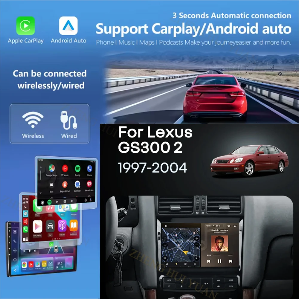 Radio para Auto con Android 16, Carplay y Auto, Navegación, Reproductor Multimedia Estéreo, QLED, GPS para Lexus GS300 2 S160 1997 - 2004 4