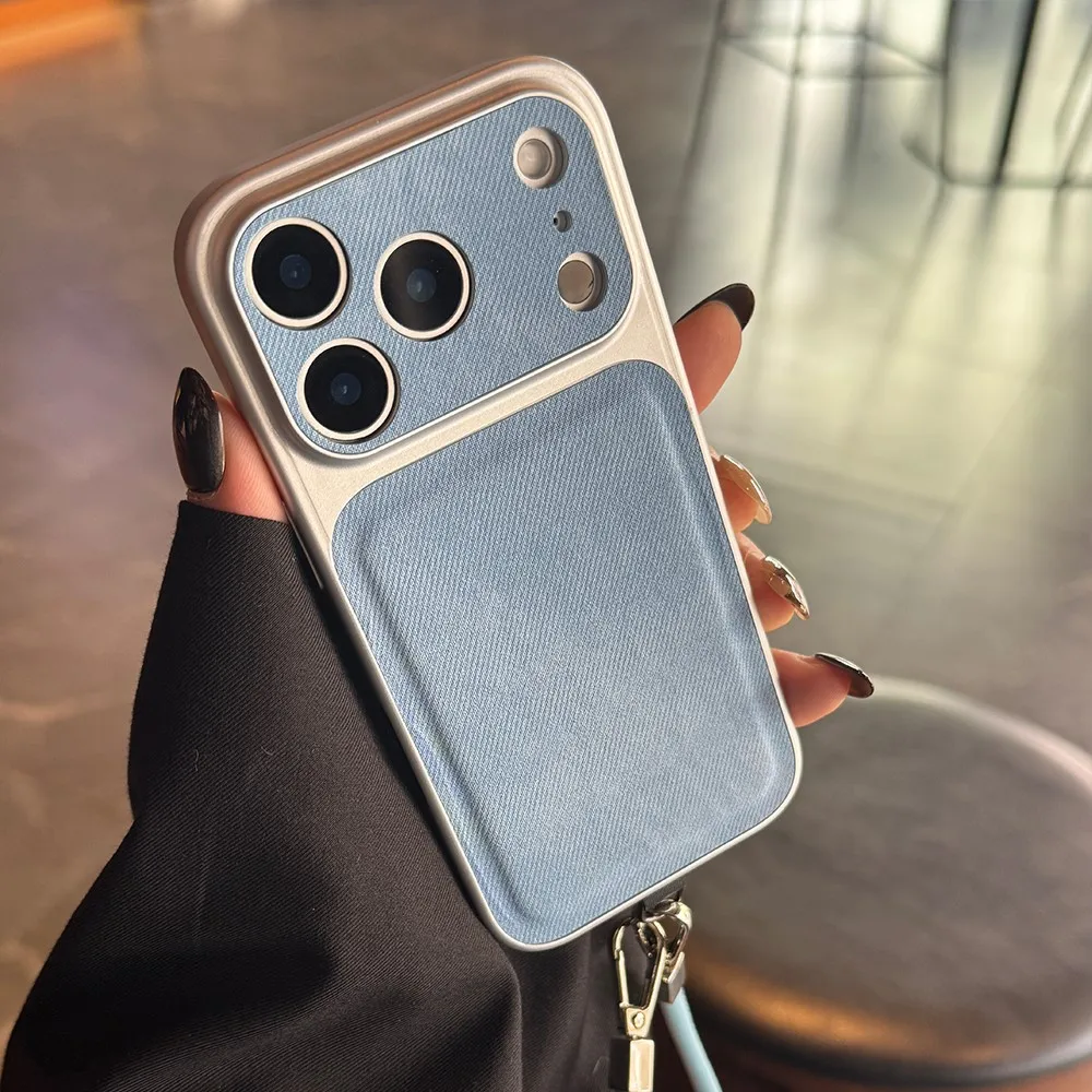 Cowboy Denim Wrist Strap Phone Case with Shockproof Camera Protection and Lanyard Attachment