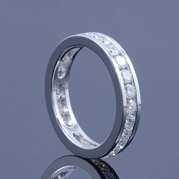 Real S925 Silver Groove Inlaid with D VVS1 Round Moissanite Ring for Women Fashion Wedding Ring with GRA Eternity Band 5