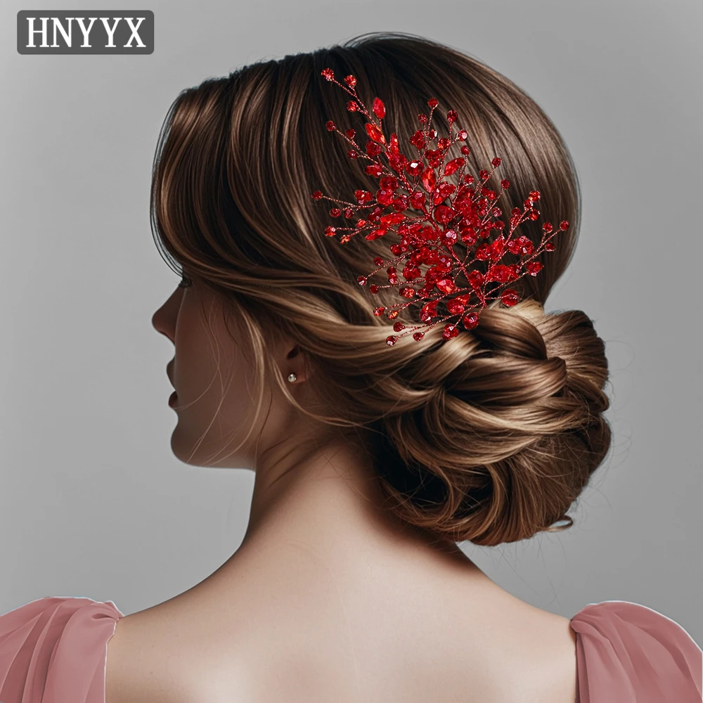Hair Accessories Bridal Hair Accessories HNYYX Bridal Hair Accessories Red Crystal Headpiece Wedding Bride Headwear Elegant Luxury Hair Clips Jewelry Tiara