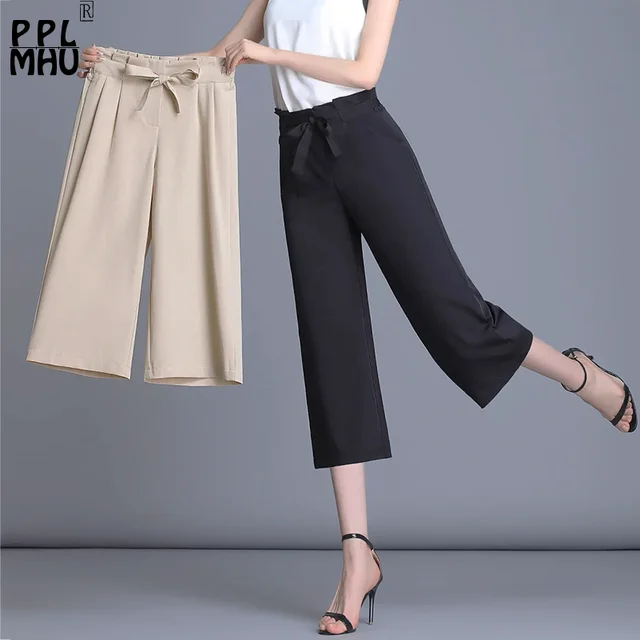 Summer Korean Style Solid Color Elegant Fashion Wide Leg Pants Women High  Waist Casual Loose All Match Oversize Trousers Female - AliExpress