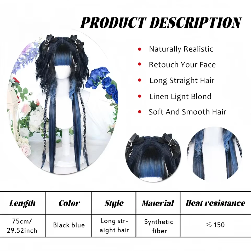 Synthetic Long Ombre Colorful Cosplay Wig With Bangs