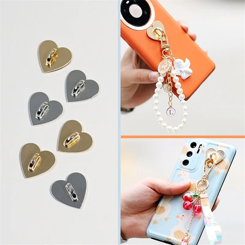 Heart-Shaped Metal Phone Ring Holder – Self-Adhesive Charm and Pendant Hook Accessory