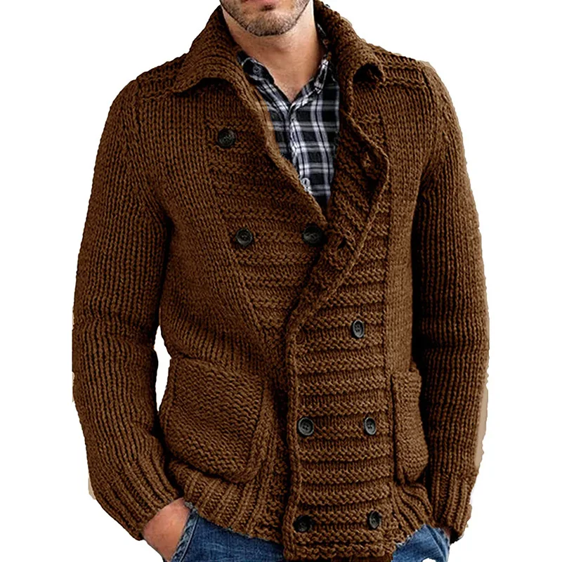 Men's Sweater Cardigan Autumn And Winter New Lapel Double Breasted Solid Color Fashion Casual Large Size Sweater