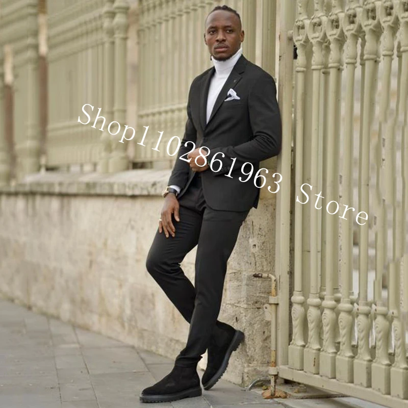 New Arrival Men Suits Slim Fit Notched Lapel Two Buttons 2 Pieces Best Men Groom Tuexdos For Wedding Blazer Pants Costume Homme