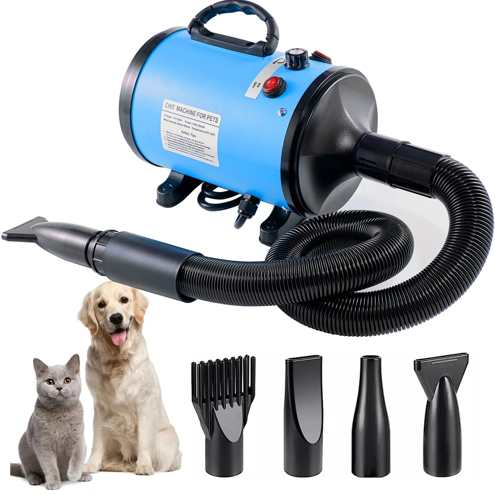 2800W Pet Grooming Dryer Adjustable Speed Temperature Control Dog Blow Dryer Quick Drying High Power Pet Cat Dog Bath Hair
