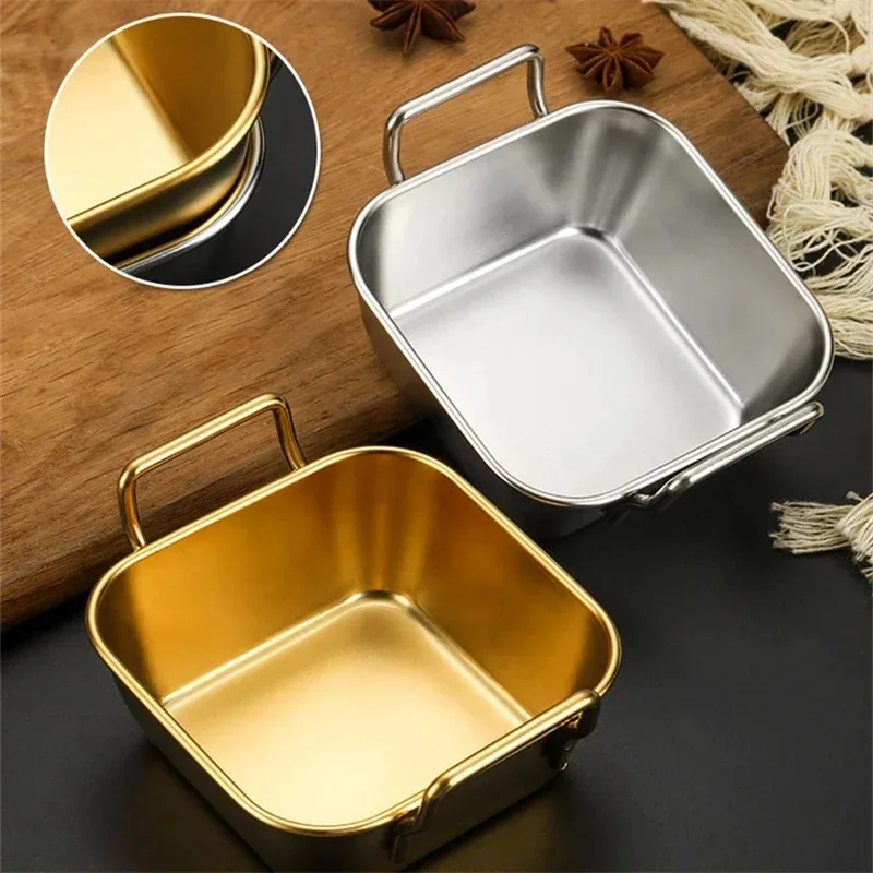 304 Stainless Steel Food Storage Tray with Handle for Baking Pastry Pan BBQ Snacks Kitchen Plate Sushi Dish