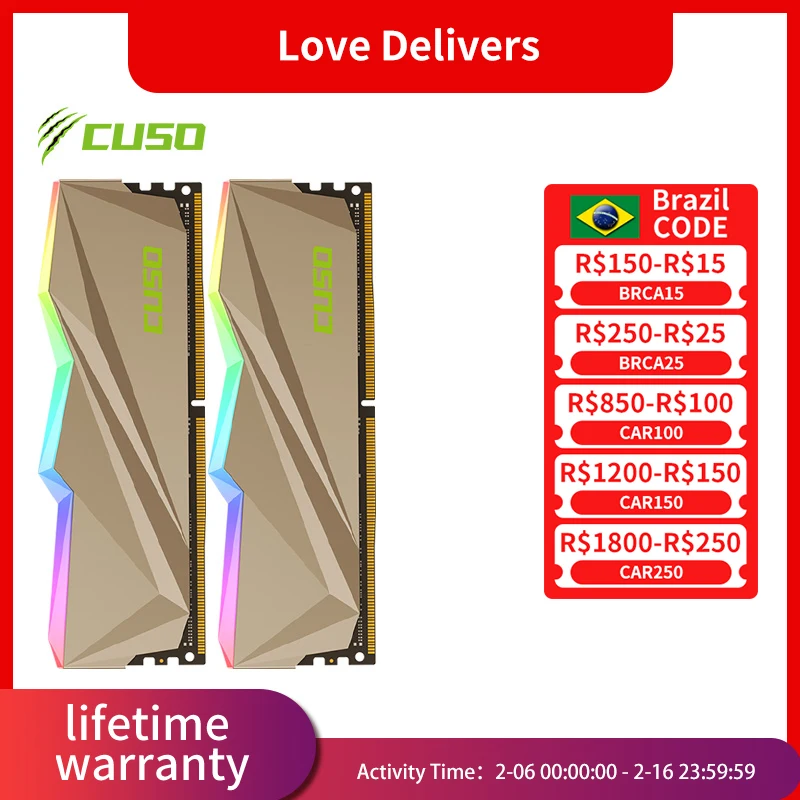 Cuso Ddr4 Ram Rgb 32G 16 Gbx2 3200Mhz 3600Mhz Memoria Ram Gaming Memory Dimm Per Desktop Dual Channel Memoria Ram Ddr4