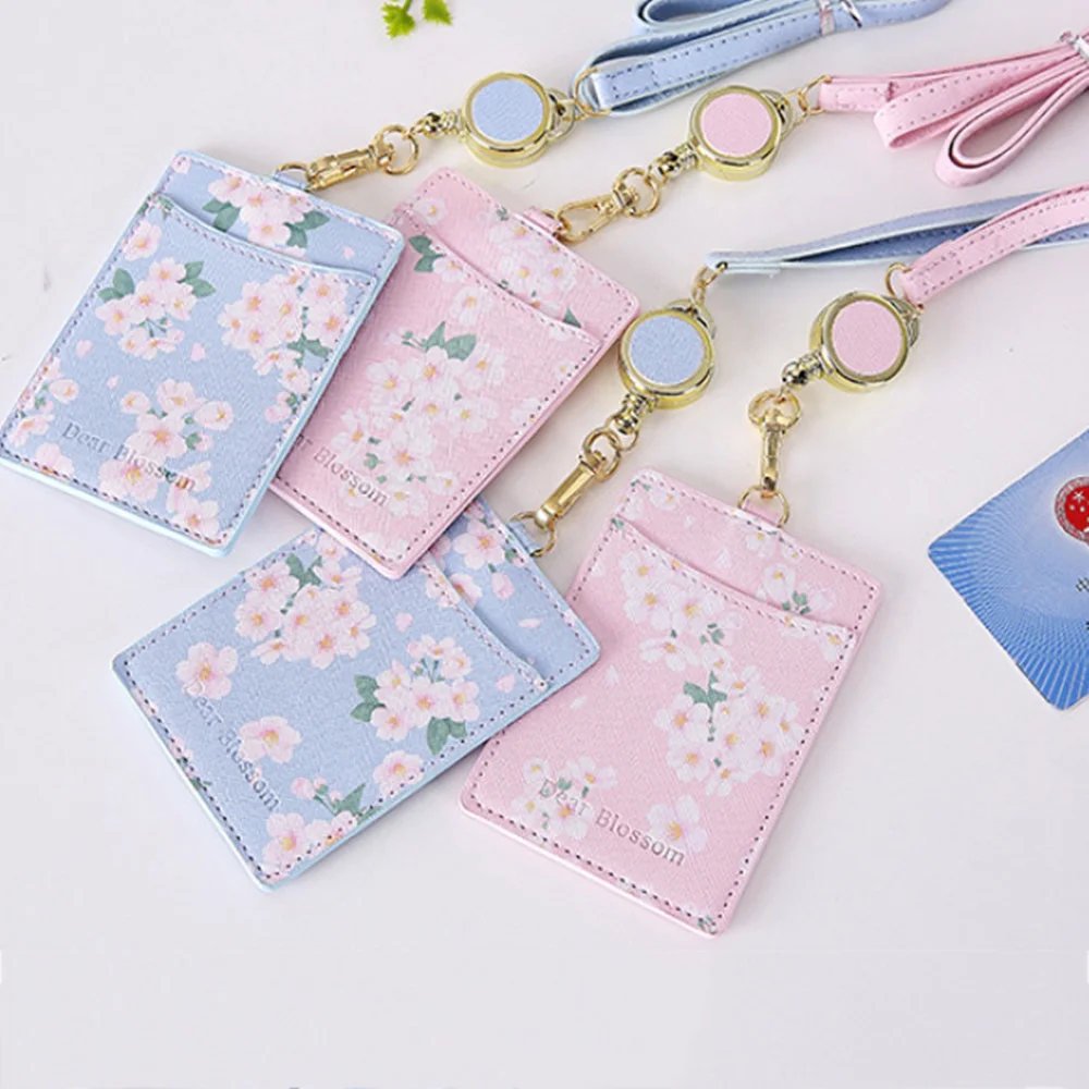 Pu Blossom Marble Cardholder with Scalable Lanyard Office Employees Tag ID Business Bus Pass Card Photo Badges Holder Neck Strap