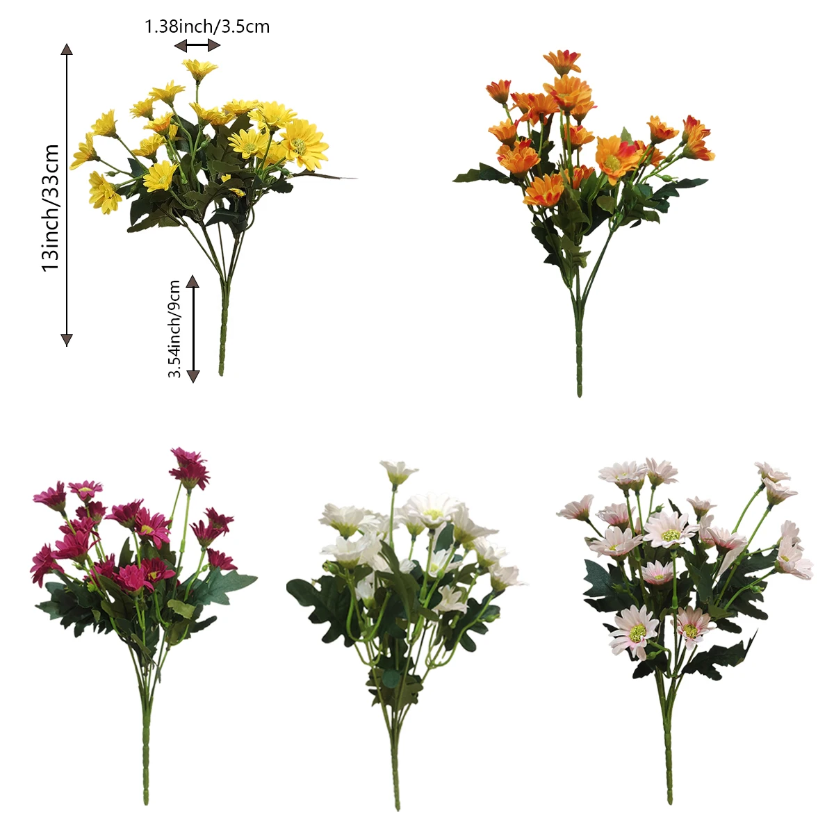 멀티 컬러 인조 데이지, 플라스틱 꽃, 야외 UV 방지, 가정용 창문용 가짜 데이지, DIY 정원, 5 묶음