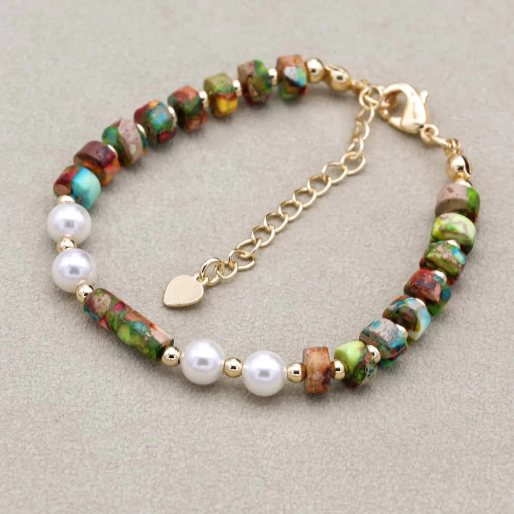 Beaded Bracelet Handmade 3*6 Pearl Beaded Gold Plated Charm Bangle Bracelet Accessories for Women