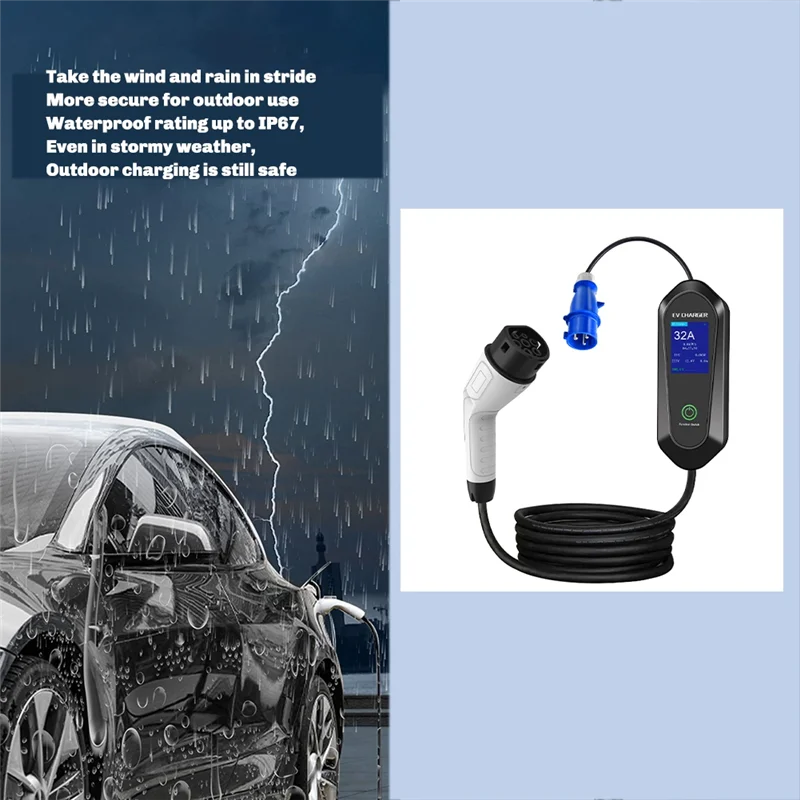 N88R 7KW 32A Wifi APP 및 Bluetooth 제어 기능이 있는 1상 휴대용 EV 충전기, 고속 전기 자동차 충전 케이블