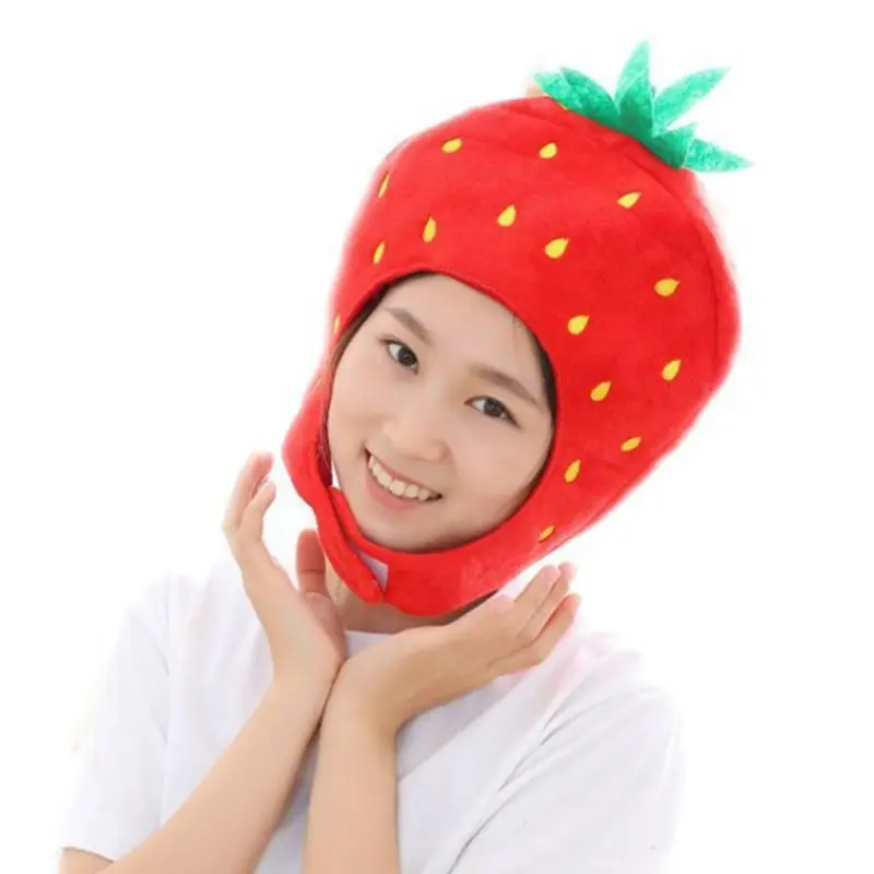 Cosplay Hat Plush Strawberry Hat Scarf Earflap Soft Winter Warm Full Headgear for Women Men Kids Novelty Cosplay Costume