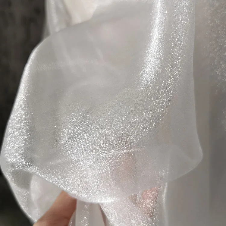 White Crystal Sheer Organza Fabric Glitter Sparkle Apricot Tulle