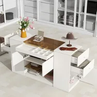 Modern Closet Island with Drawers Glass Top, Multi-Function Armoire Bedroom Island with Display Shelf & 6 Drawers, Wooden Closet 1