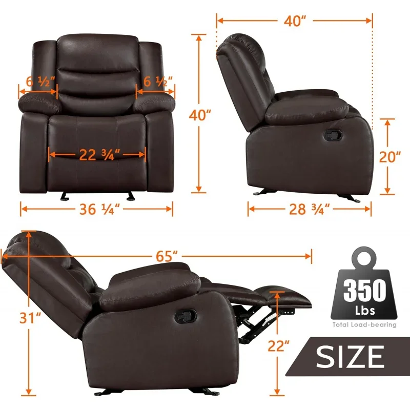Oversized Rocker Recliner Chair-Comfy Wide Lazy Boy Recliner Chair with Overstuffed Armrest, Faux Leather Manual Reclining Cha