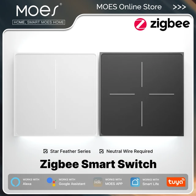 MOES Tuya ZigBee Star Feather Series สมาร์ทสวิทช์สัมผัส Neutral แสงฉาก 2in1 APP รีโมทคอนโทรล Alexa Google Home 1