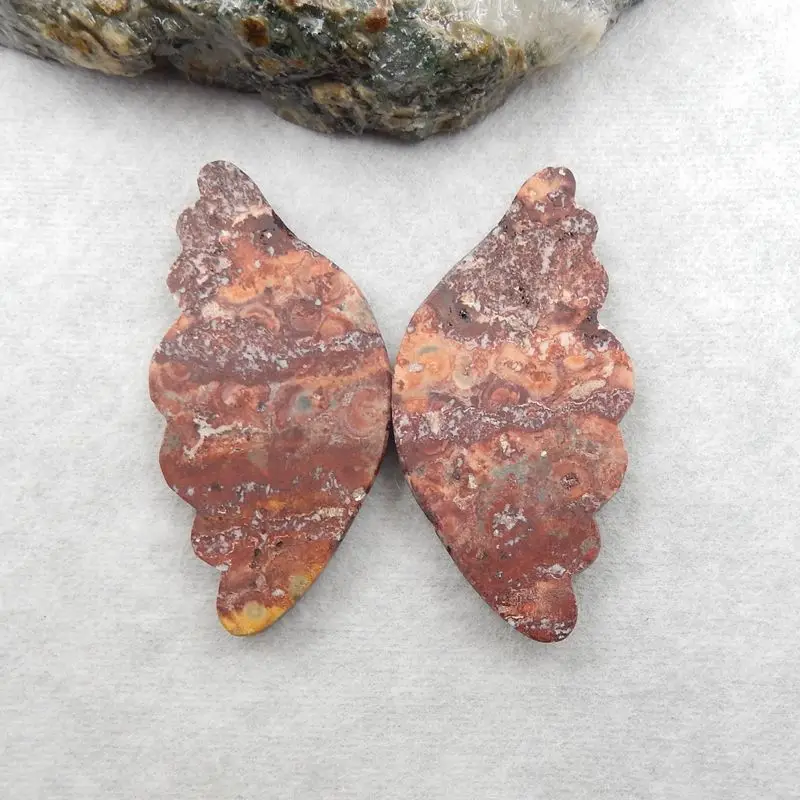 Natural Stone Ocean Jasper Gemstone Carved Butterfly Wings Cabochon Piar,46x23x5mm,12g Fashion Earrings Necklace Accessories