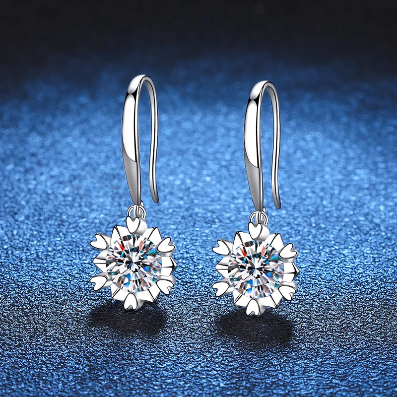 

Real 2ct Moissanite Snowflake Drop Earrings Women 925 Sterling Silver Moissanite Diamond Huggie Earrings with Gra Pass Tester