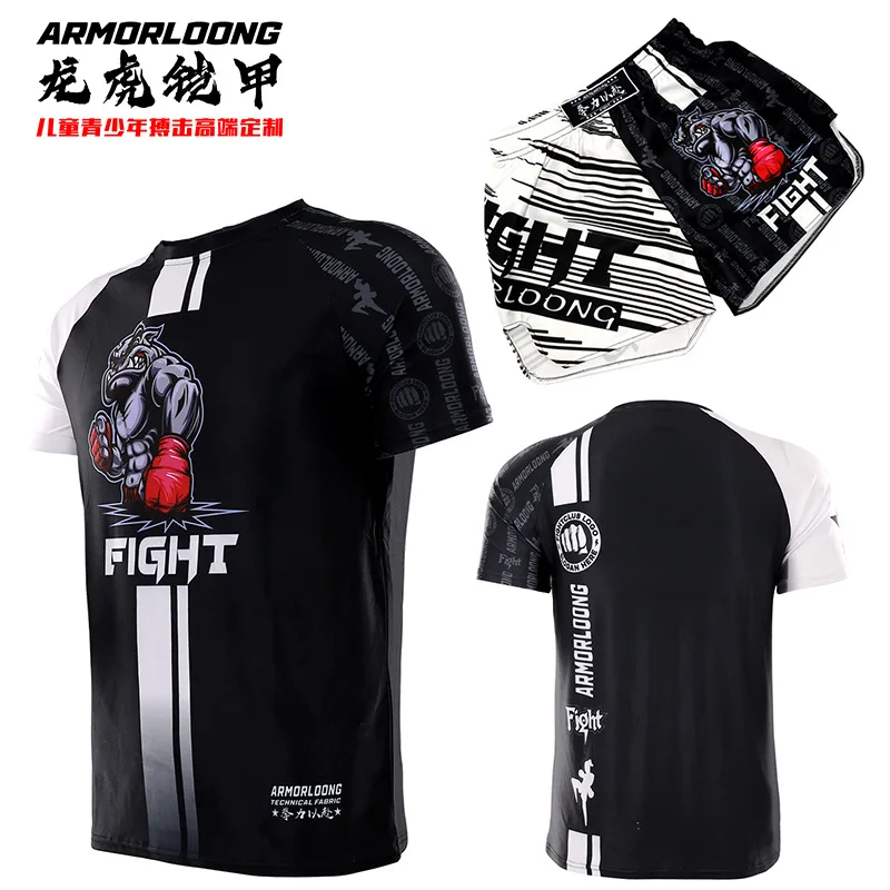 Fight Training Fighting MMA Suit Training Wear Thai Boxing Sports Children's Short Sleeve Casual Funny Quick-Drying mma fighting boxing sports quick drying outfit children and teenagers training competition short sleeve fitness thai boxing suit