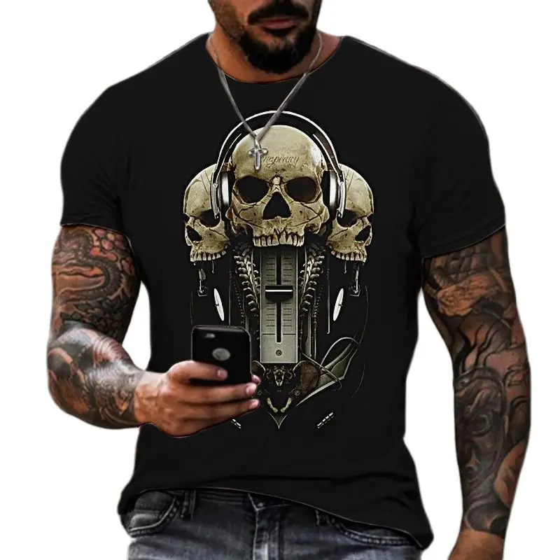 

Мужская футболка с 3D-принтом черепа, рубашка с круглым вырезом и короткими рукавами, топы большого размера в стиле хип-хоп, уличная одежда для весны и лета, 2023