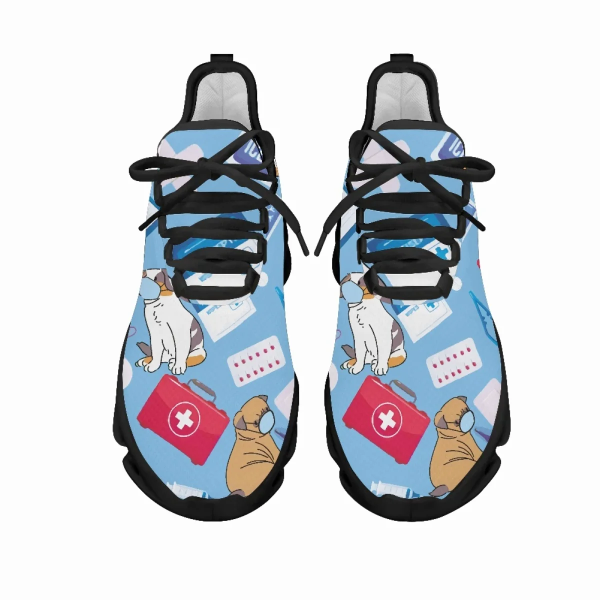 Yikeluo Cute Dog Love Medical Box Printed Nurse Shoes Mesh Swing Sneakers for Ladies Breathable Outdoor Running Shoes Zapato
