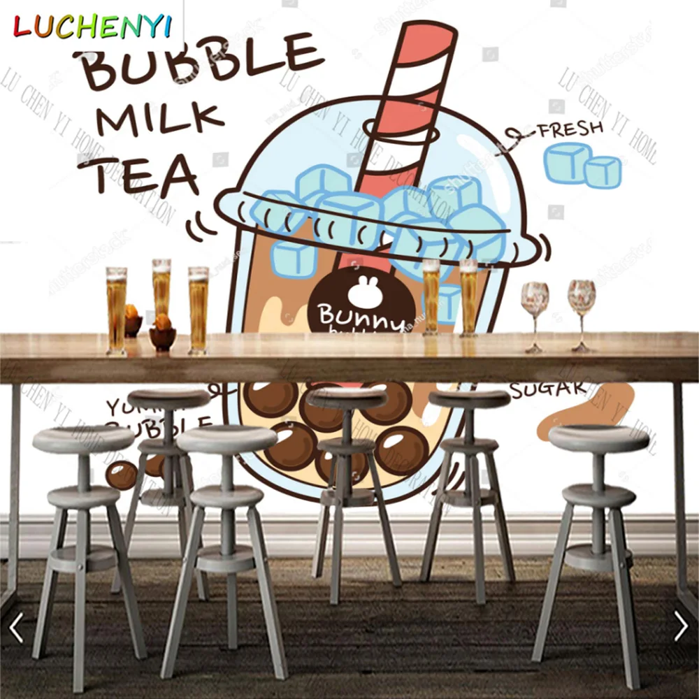 

Custom ice bubble tea boba mural wallpaper restaurant healthy cold drinking shop dining room wall papers home decor sticker