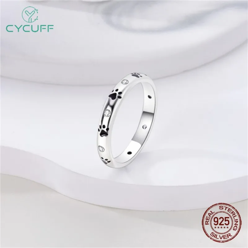 925 Sterling Silver Puppy paw prints Rings For Wedding Engagement Birthday Silver Jewelry Women Gift Silver Ring