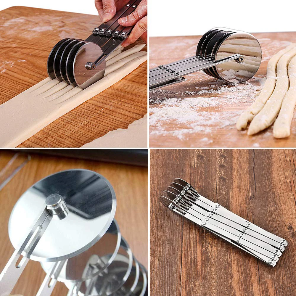 5 Wheel Pizza Cutter Pastry Cake Knife Stainless Steel Pies Waffles Dough Divider Cookies Expandable Baking Cutter Kitchen Tools