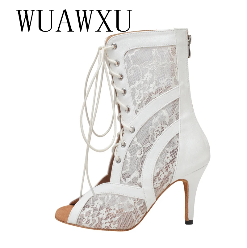 NATASHA New Dance Shoes Mesh Cool Boots Women's Summer Short Boots Hollow Lace Breathable Mesh Boots High Heel Dance Shoes Fish